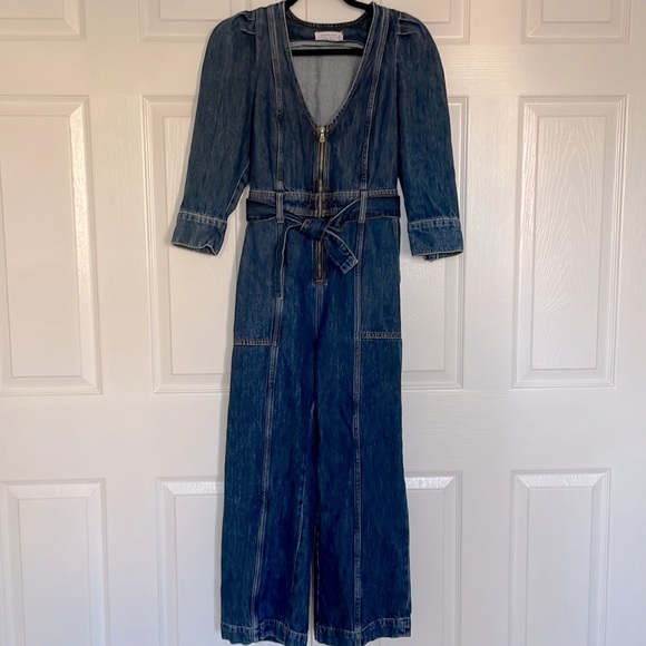 Los Angeles & Other Stories denim jumpsuit with tie waist, size US 0 - Picture 9 of 10